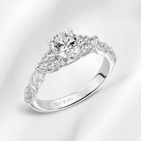 14K White Gold- 1CT Diamond Ring Set -$5375 Floral "Gossimer" by Artcarved -6.4g - Picture 5 of 15